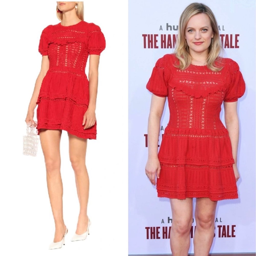 Self-Portrait Red Eyelet Lace Mini Dress